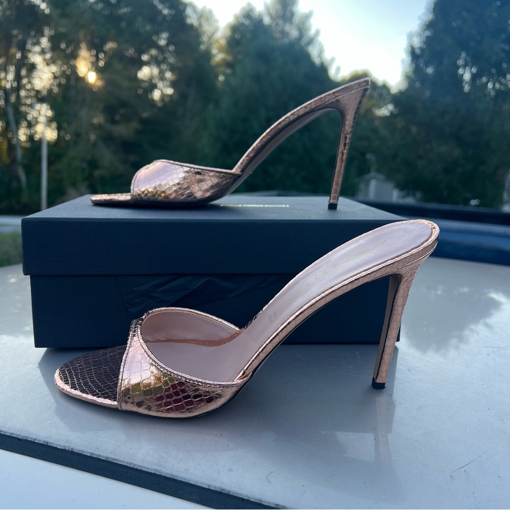 Identita Jill Gold Laminate Snakeskin Textured High Heels 100mm Stiletto Size 40